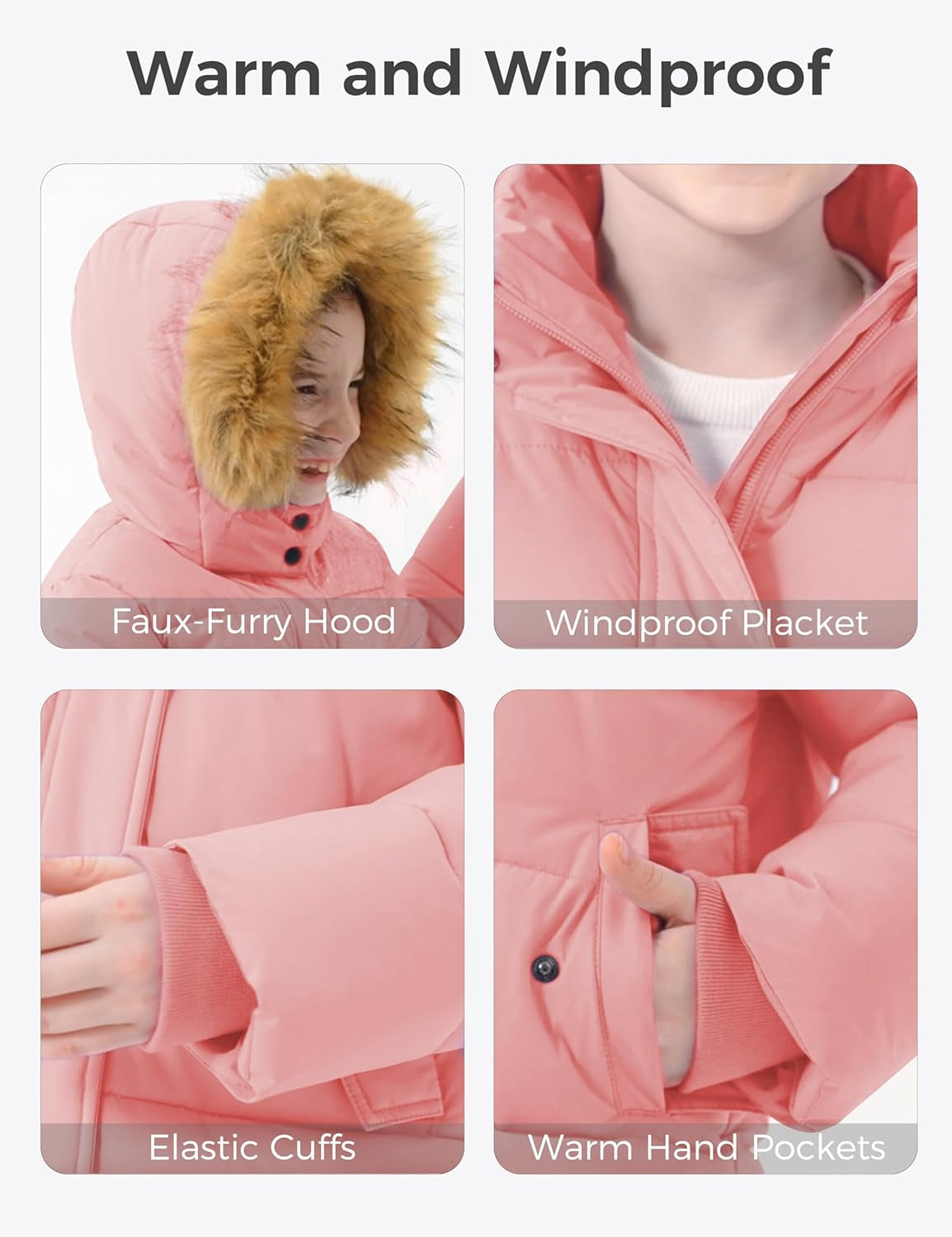 Girls' Waterproof Winter Coat Long Puffer Jacket Warm Parka Hooded | 5000Mm Waterproof,Removable Faux Fur Hood,Fleece-Linning,Snap Pockets,Machine Washable