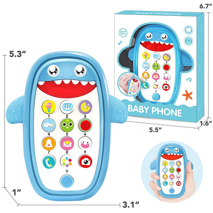 Baby Shark Cell Phone Toy Kids Play Fake Light-Up Teether 12+ Months (Blue) | Removable Soft Case Music Adjustable Volume Infant Toddler Learn Phone Preschool Holiday Birthday Present Gift for Girl Boy
