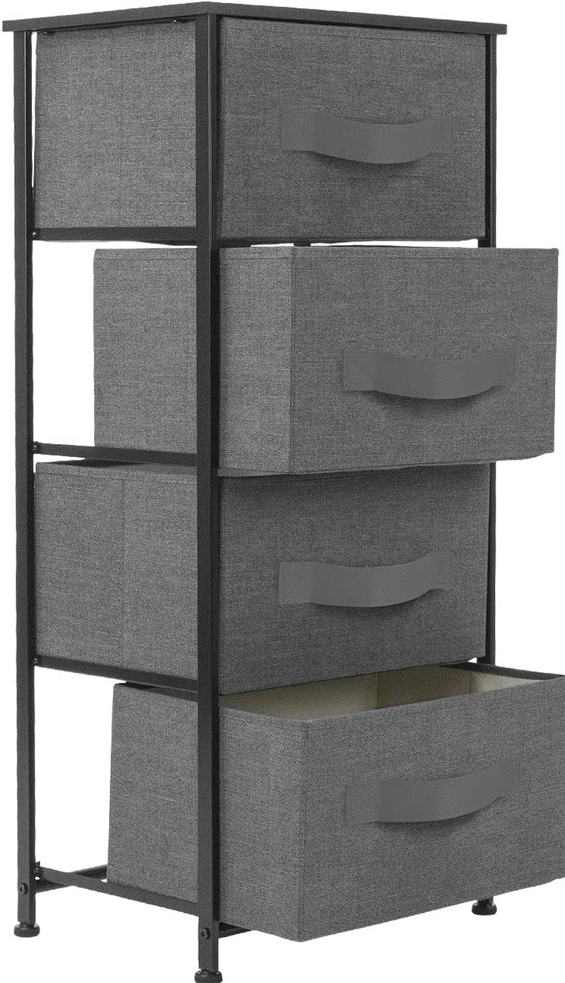 4 Drawer Dresser, Wood Top & Fabric Drawers for Bedroom (Black) | Nightstand with Steel Frame and Easy-Pull Bins Serves as Bedside Furniture or an End Table for Homes, Offices and Dorms.