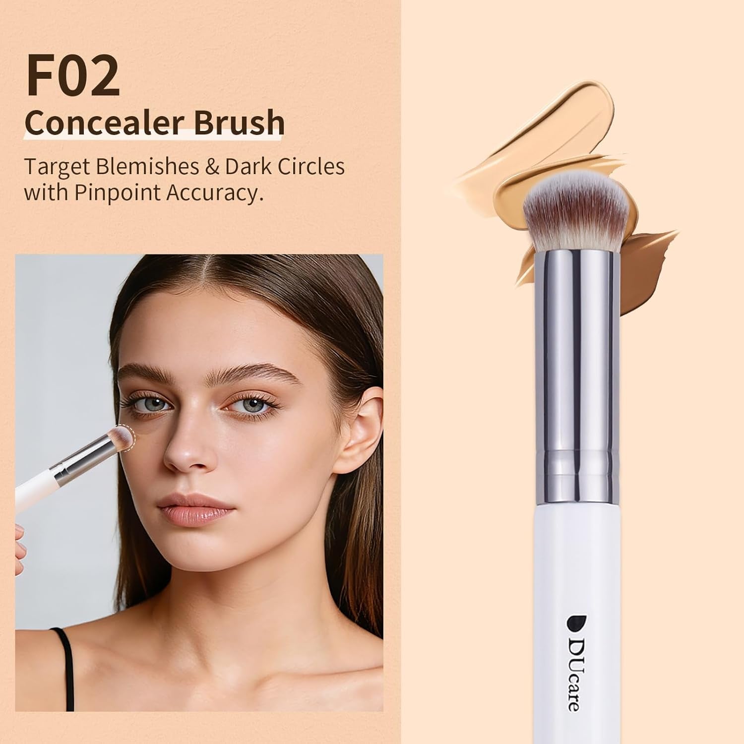 Foundation Contour Blush Conceal Brush Set, 3PCS Angled Synthetic Kabuki Brush for Blending Setting Buffing with Liquid, Cream and Powder Cosmetic (White)