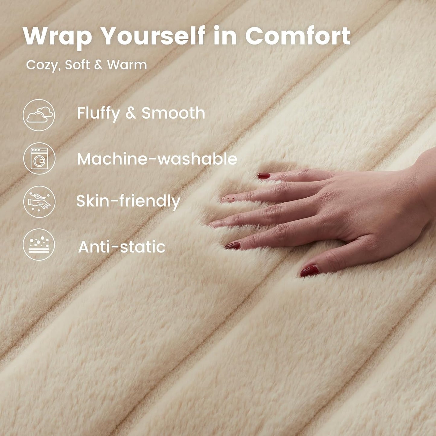 Deluxe Sheared Rabbit Faux Fur Throw Blanket, Soft Fuzzy High-Low Sculpted Plush Blanket for Couch, Cozy Home Accent, All Season Use, Khaki 60"X80"