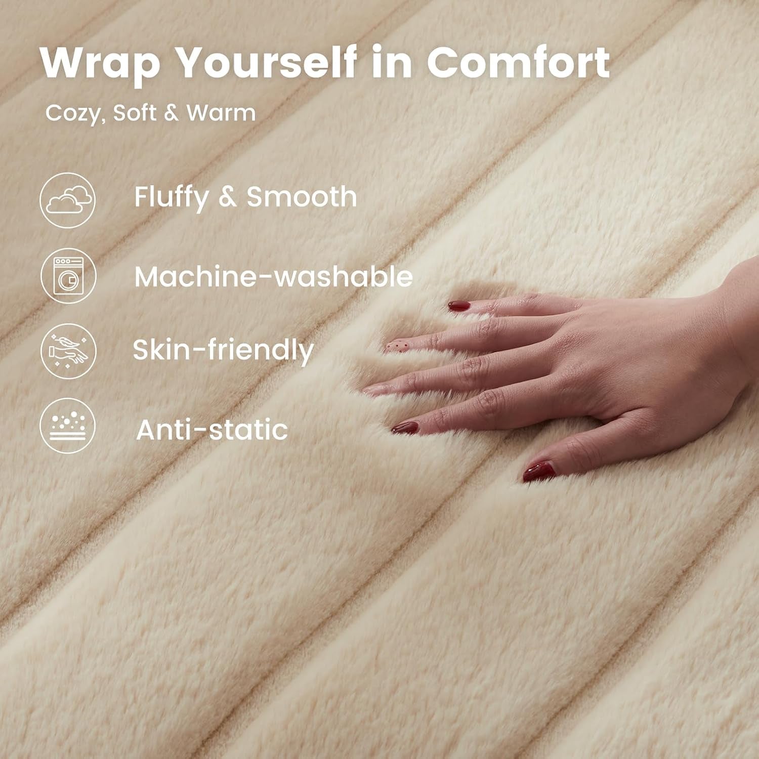 Deluxe Sheared Rabbit Faux Fur Throw Blanket, Soft Fuzzy High-Low Sculpted Plush Blanket for Couch, Cozy Home Accent, All Season Use, Khaki 60"X80"