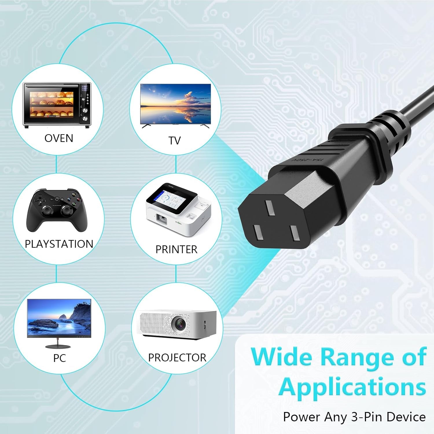 10FT 18 AWG Power Cable NEMA 5-15P to IEC320C13 Compatible with Computer | Monitor TV Replacement 3 Prong Power Cord