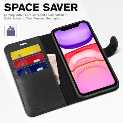Wallet Case for Iphone 11 (6.1") 2019, 3 Card Holders, Black | RFID Blocking, Viewing Stand, Shockproof TPU Shell, PU Leather, Magnetic Closure, Protective Folio Flip Cover