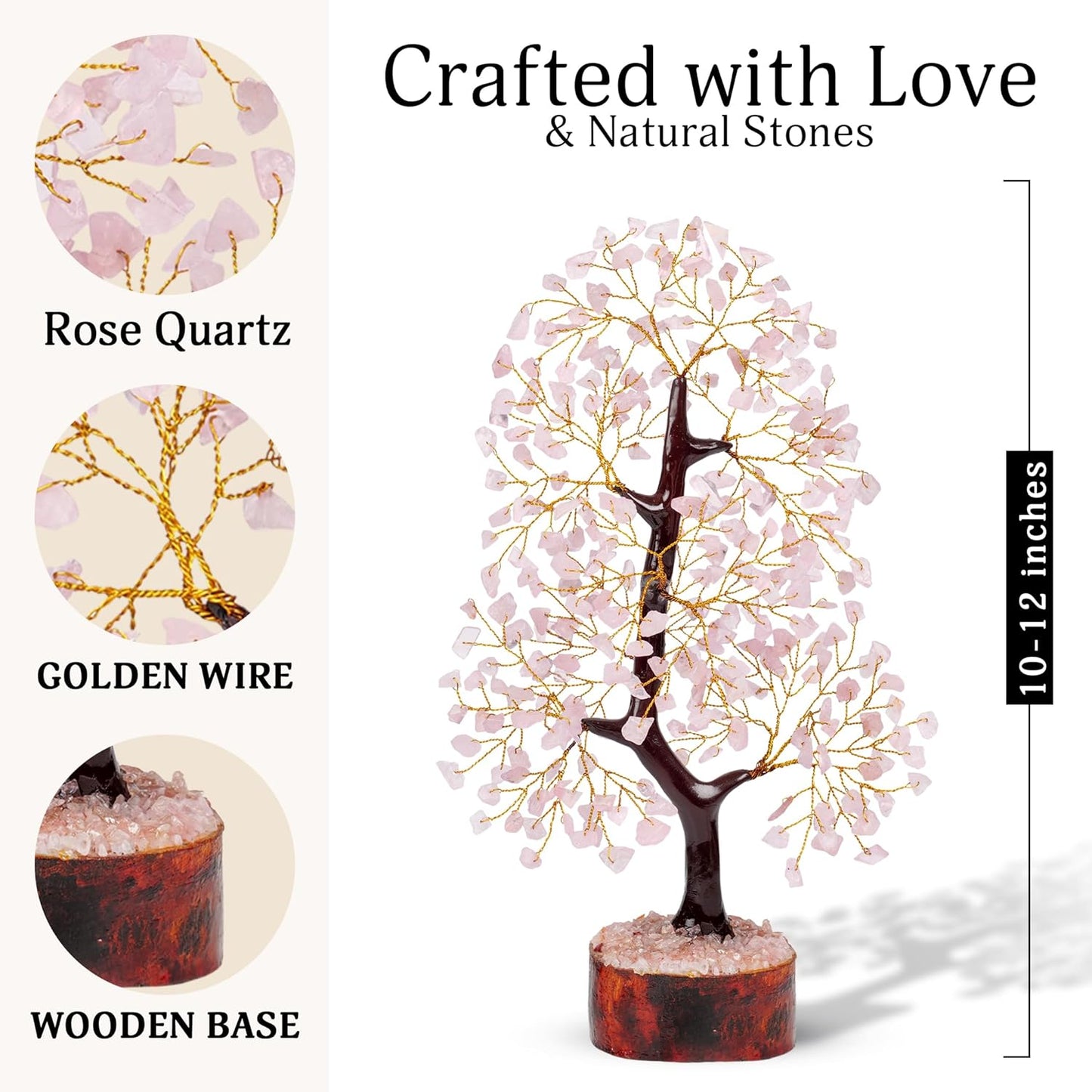 Rose Quartz Crystals Tree of Life - Birthday Gift for Women | Handmade Gemstone Tree Pink Decor for Home and Office Decor | Unique Gifts for Crystal Lovers | 10 Inch 300 Beads