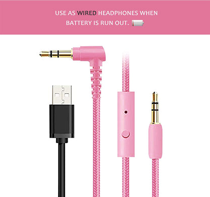 CT-7 Cat Ear Kids Bluetooth Headphones, LED Light up Bluetooth Wireless over Ear Headphones with Microphone and Volume Control for Travel/School/Smartphones/Laptop/Pc/Tv (Pink&Green)