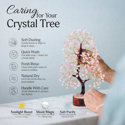 Rose Quartz Crystals Tree of Life - Birthday Gift for Women | Handmade Gemstone Tree Pink Decor for Home and Office Decor | Unique Gifts for Crystal Lovers | 10 Inch 300 Beads