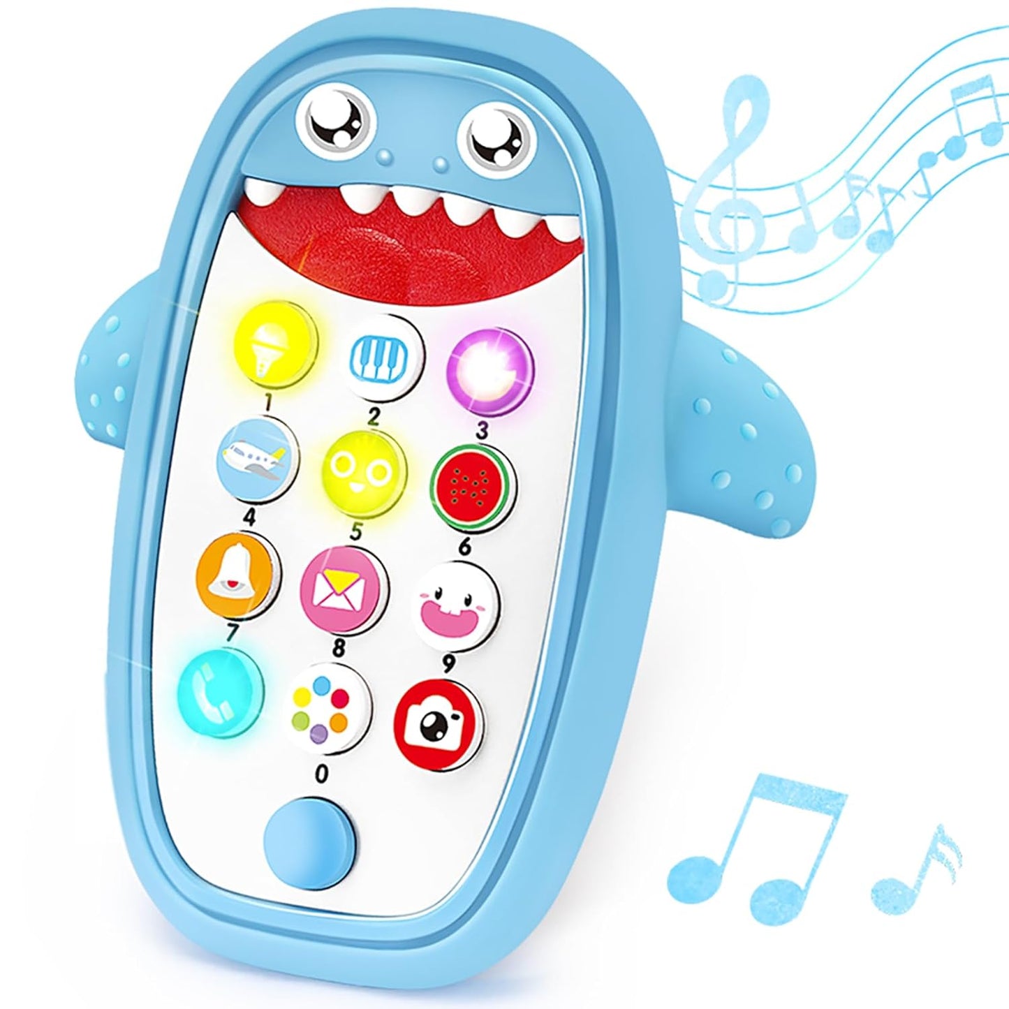 Baby Shark Cell Phone Toy Kids Play Fake Light-Up Teether 12+ Months (Blue) | Removable Soft Case Music Adjustable Volume Infant Toddler Learn Phone Preschool Holiday Birthday Present Gift for Girl Boy