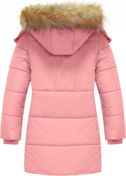 Girls' Waterproof Winter Coat Long Puffer Jacket Warm Parka Hooded | 5000Mm Waterproof,Removable Faux Fur Hood,Fleece-Linning,Snap Pockets,Machine Washable
