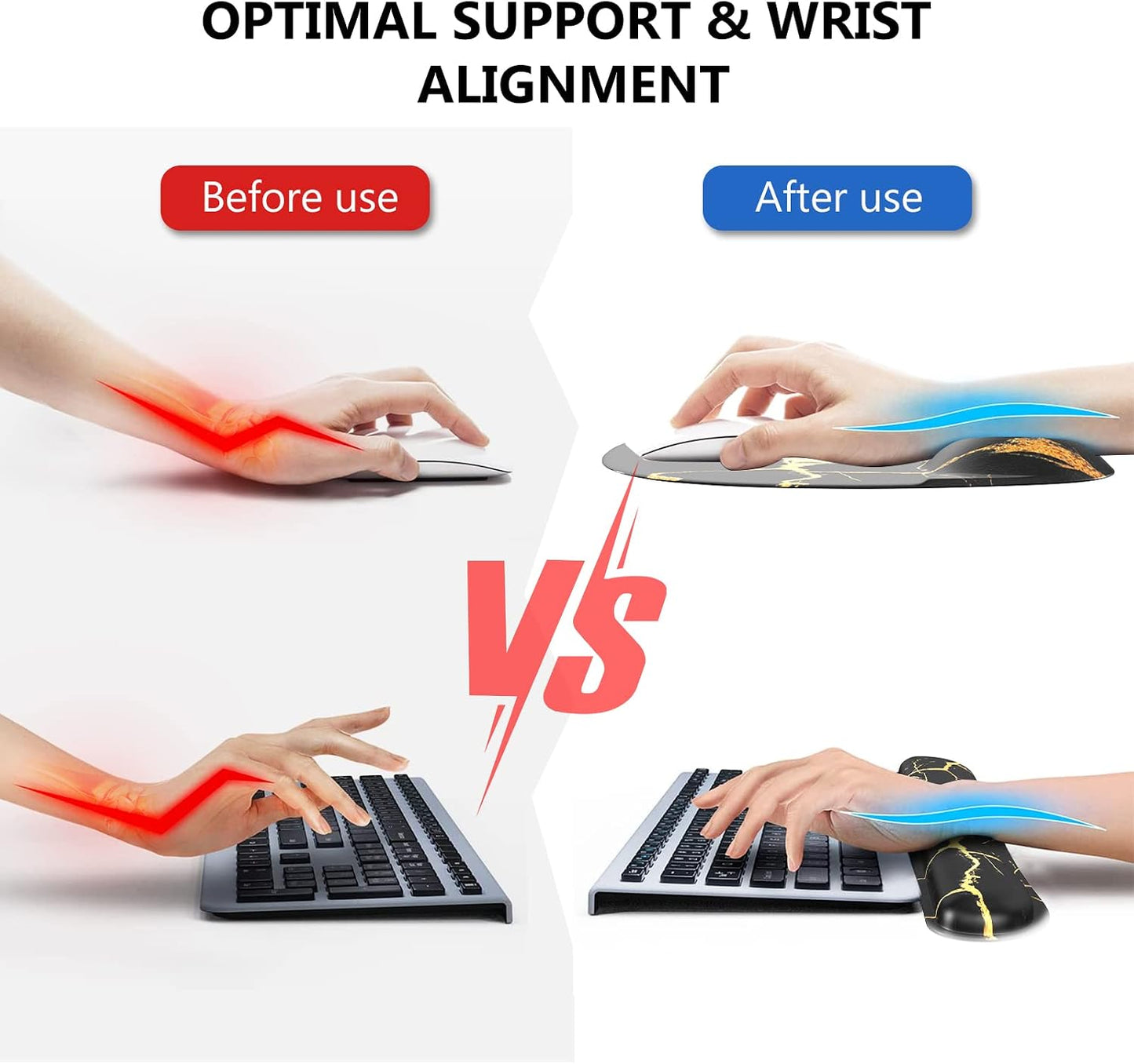 Mousepad with Wrist Rest, Desk Pad for Keyboard and Mouse, Black Mouse Pad, Ergonomic Mouse Pad Set, Keyboard Wrist Rest with Coaster, Desk Mat Set for Office (Black Gold Marble)