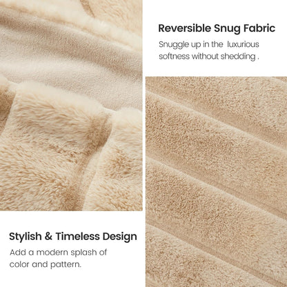 Deluxe Sheared Rabbit Faux Fur Throw Blanket, Soft Fuzzy High-Low Sculpted Plush Blanket for Couch, Cozy Home Accent, All Season Use, Khaki 60"X80"