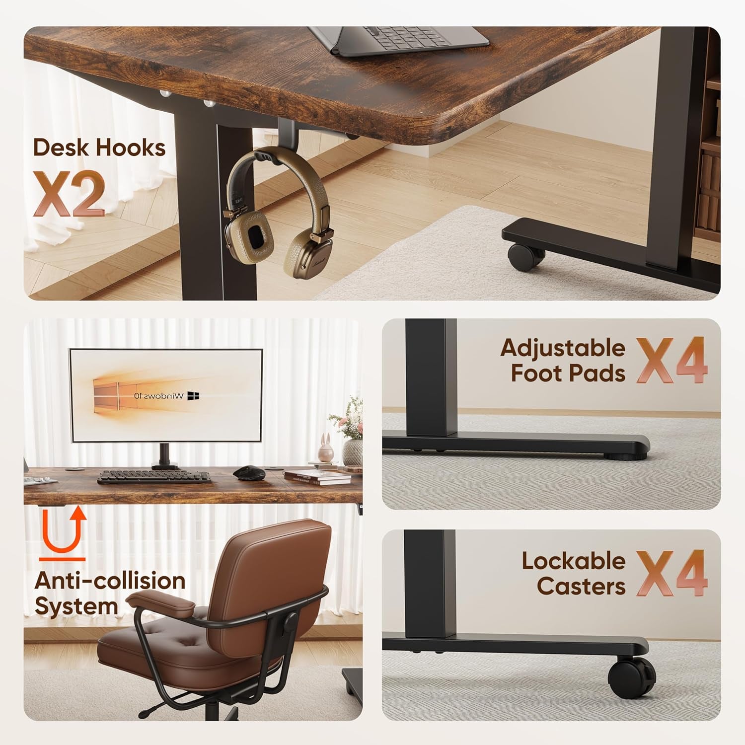 Electric Standing Desk 55"X24"Height Adjustable Sit Stand up Desk | Ergonomic Home Office Computer Workstation with 178LBS Load Capacity & Quiet Motor, Two-Piece Desktop, Rustic Brown