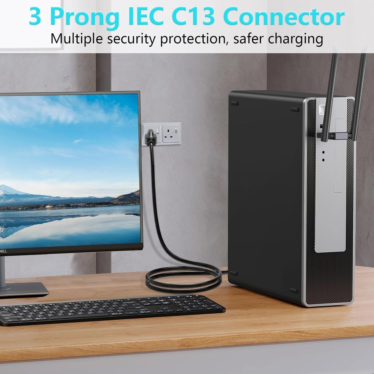 10FT 18 AWG Power Cable NEMA 5-15P to IEC320C13 Compatible with Computer | Monitor TV Replacement 3 Prong Power Cord
