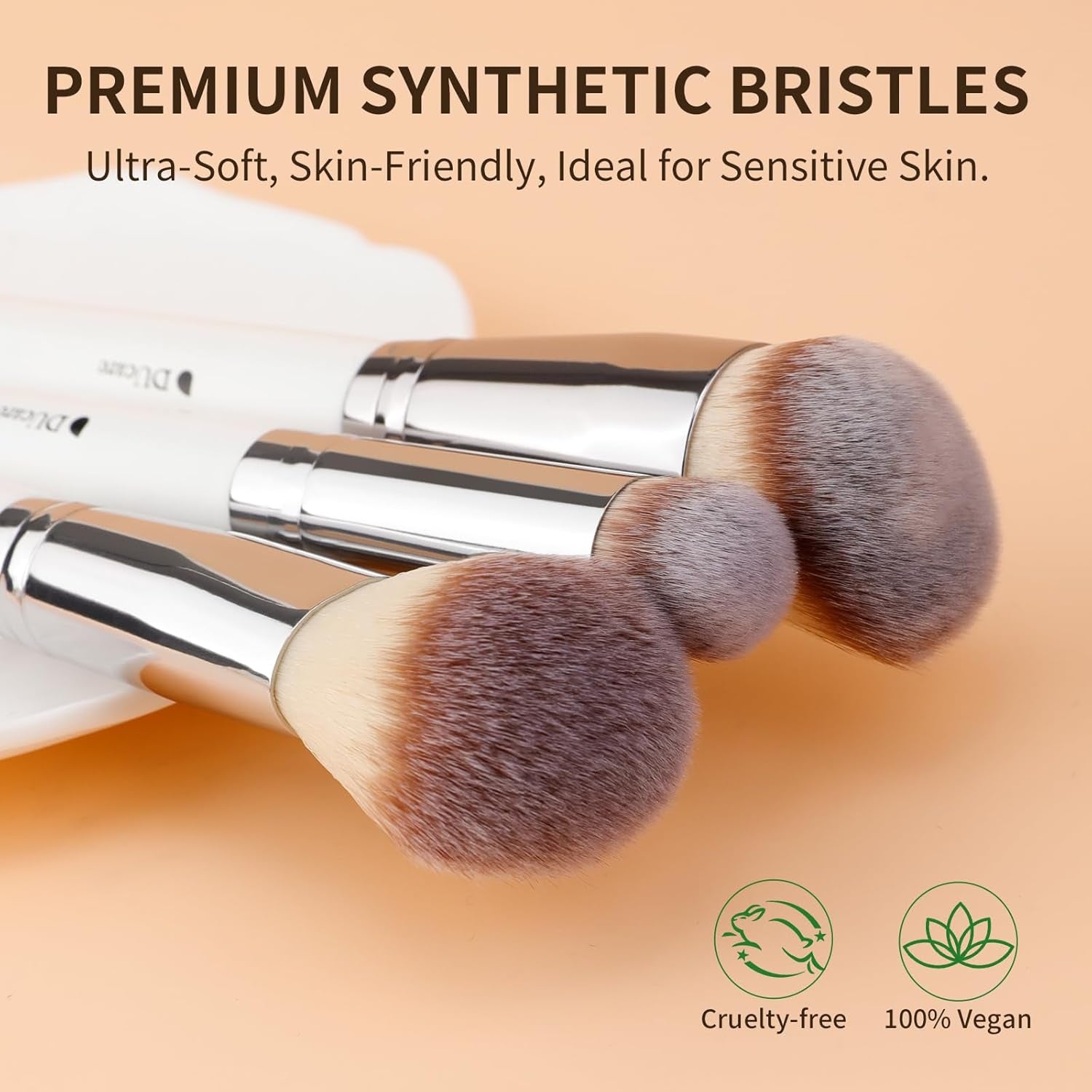 Foundation Contour Blush Conceal Brush Set, 3PCS Angled Synthetic Kabuki Brush for Blending Setting Buffing with Liquid, Cream and Powder Cosmetic (White)