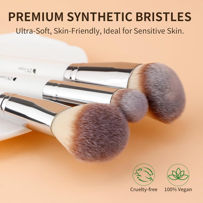 Foundation Contour Blush Conceal Brush Set, 3PCS Angled Synthetic Kabuki Brush for Blending Setting Buffing with Liquid, Cream and Powder Cosmetic (White)