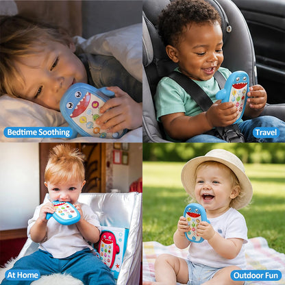 Baby Shark Cell Phone Toy Kids Play Fake Light-Up Teether 12+ Months (Blue) | Removable Soft Case Music Adjustable Volume Infant Toddler Learn Phone Preschool Holiday Birthday Present Gift for Girl Boy