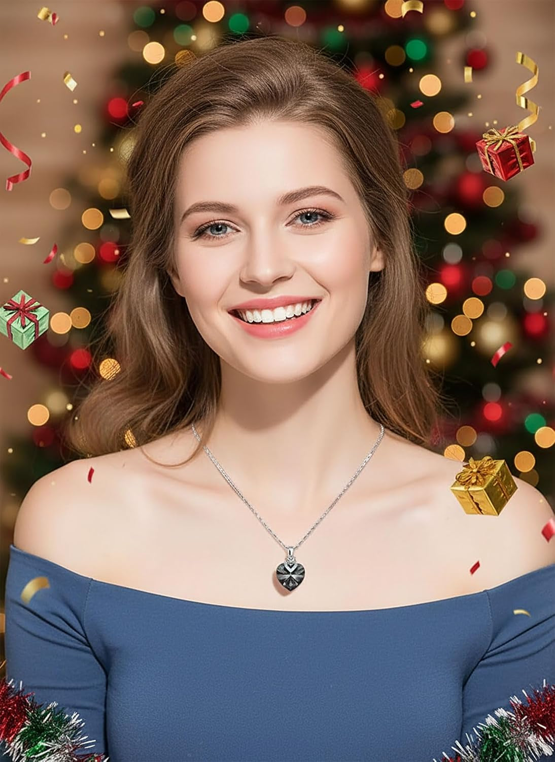 3 Hearts Crystal Necklace for Women, Pendant Engraved Love You - Christmas Wedding Gifts for Her Anniversary Mother'S Day Valentine’S Day Birthday - in Gift Box