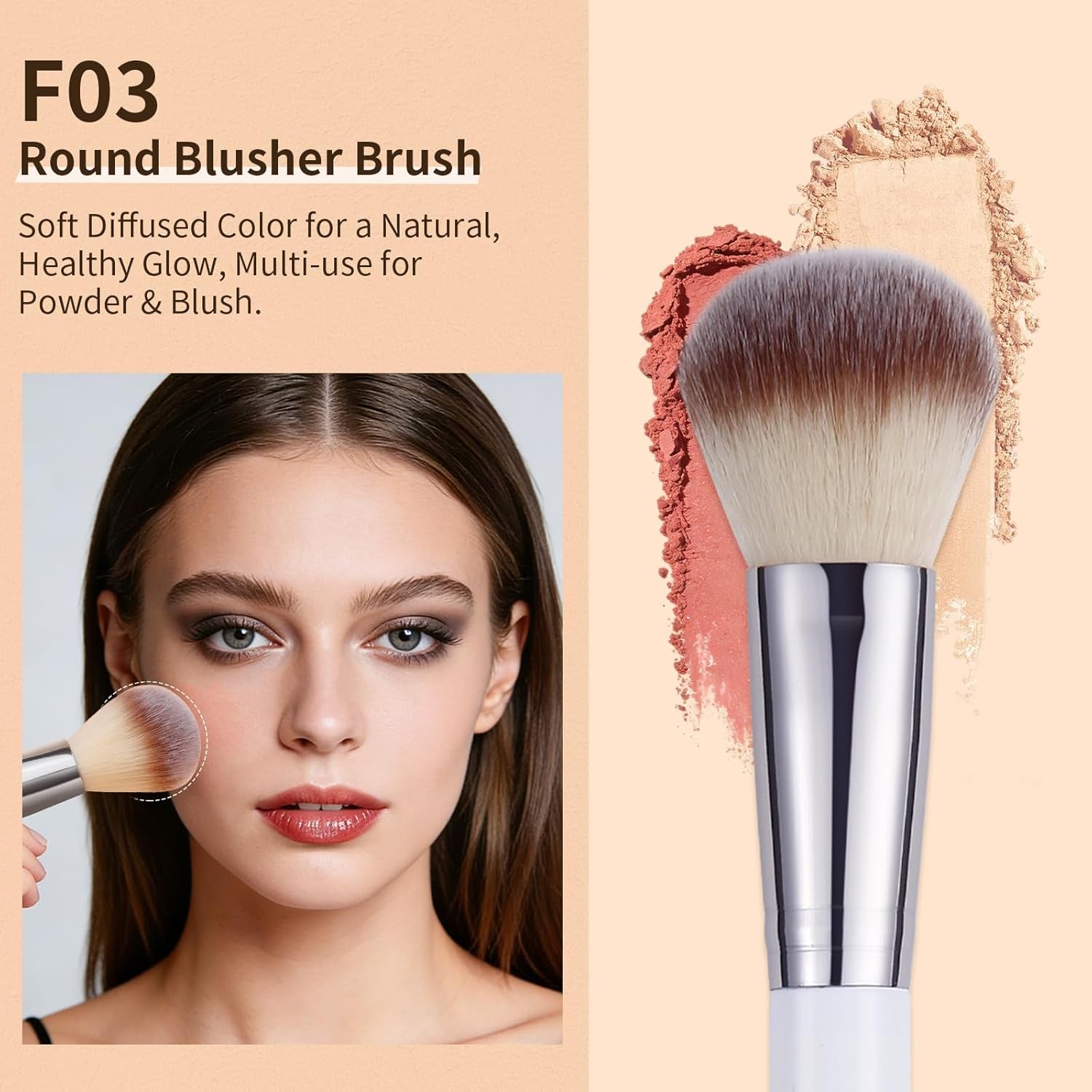Foundation Contour Blush Conceal Brush Set, 3PCS Angled Synthetic Kabuki Brush for Blending Setting Buffing with Liquid, Cream and Powder Cosmetic (White)