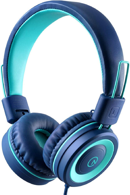K11 Kids Headphones with Wired Cord 3.5Mm Jack Navy/Teal | 5Ft Long Cord, Tangle Free, Foldable, Plug in On-Ear Headset for School, Classroom, Boys, Girls, Toddler Laptop Travel Tablet