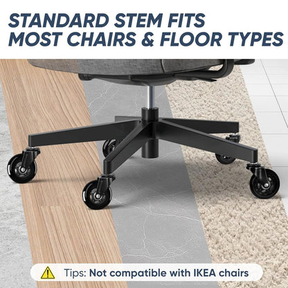 Office Chair Wheels, 3" Caster Wheels for Tile Carpets, Set of 5 | 650 Lbs Weight Capacity, Smooth & Quiet Rolling, Scratch-Free Floor Protection, Universal Fit, Easy Snap-In Installation