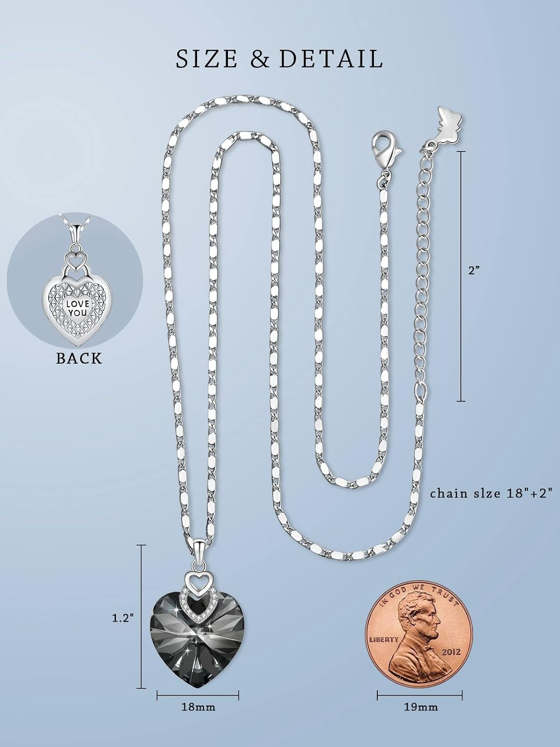 3 Hearts Crystal Necklace for Women, Pendant Engraved Love You - Christmas Wedding Gifts for Her Anniversary Mother'S Day Valentine’S Day Birthday - in Gift Box