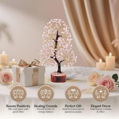 Rose Quartz Crystals Tree of Life - Birthday Gift for Women | Handmade Gemstone Tree Pink Decor for Home and Office Decor | Unique Gifts for Crystal Lovers | 10 Inch 300 Beads