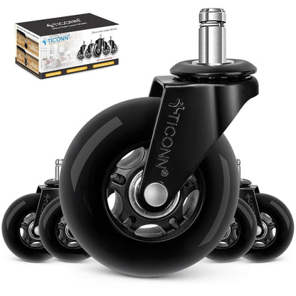 Office Chair Wheels, 3" Caster Wheels for Tile Carpets, Set of 5 | 650 Lbs Weight Capacity, Smooth & Quiet Rolling, Scratch-Free Floor Protection, Universal Fit, Easy Snap-In Installation