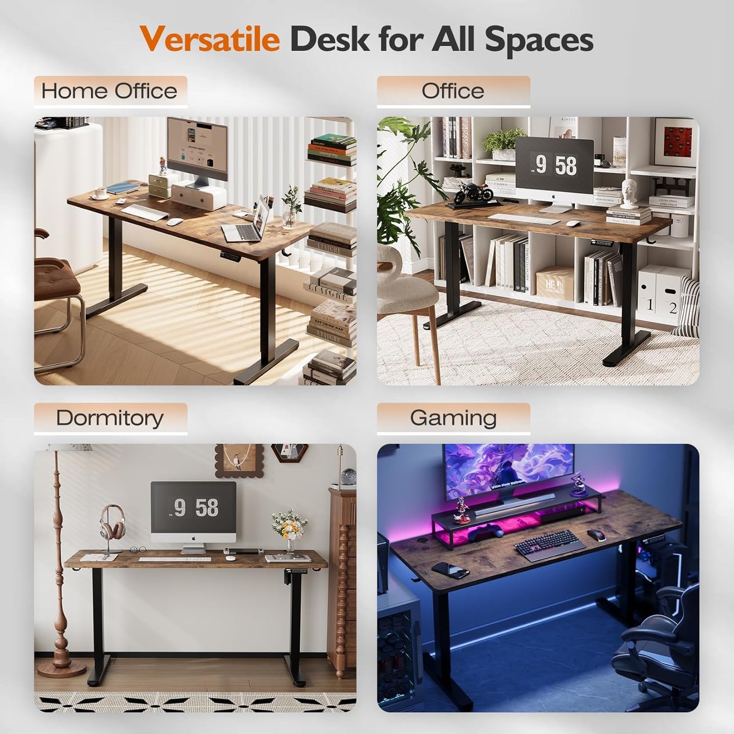 Electric Standing Desk 55"X24"Height Adjustable Sit Stand up Desk | Ergonomic Home Office Computer Workstation with 178LBS Load Capacity & Quiet Motor, Two-Piece Desktop, Rustic Brown