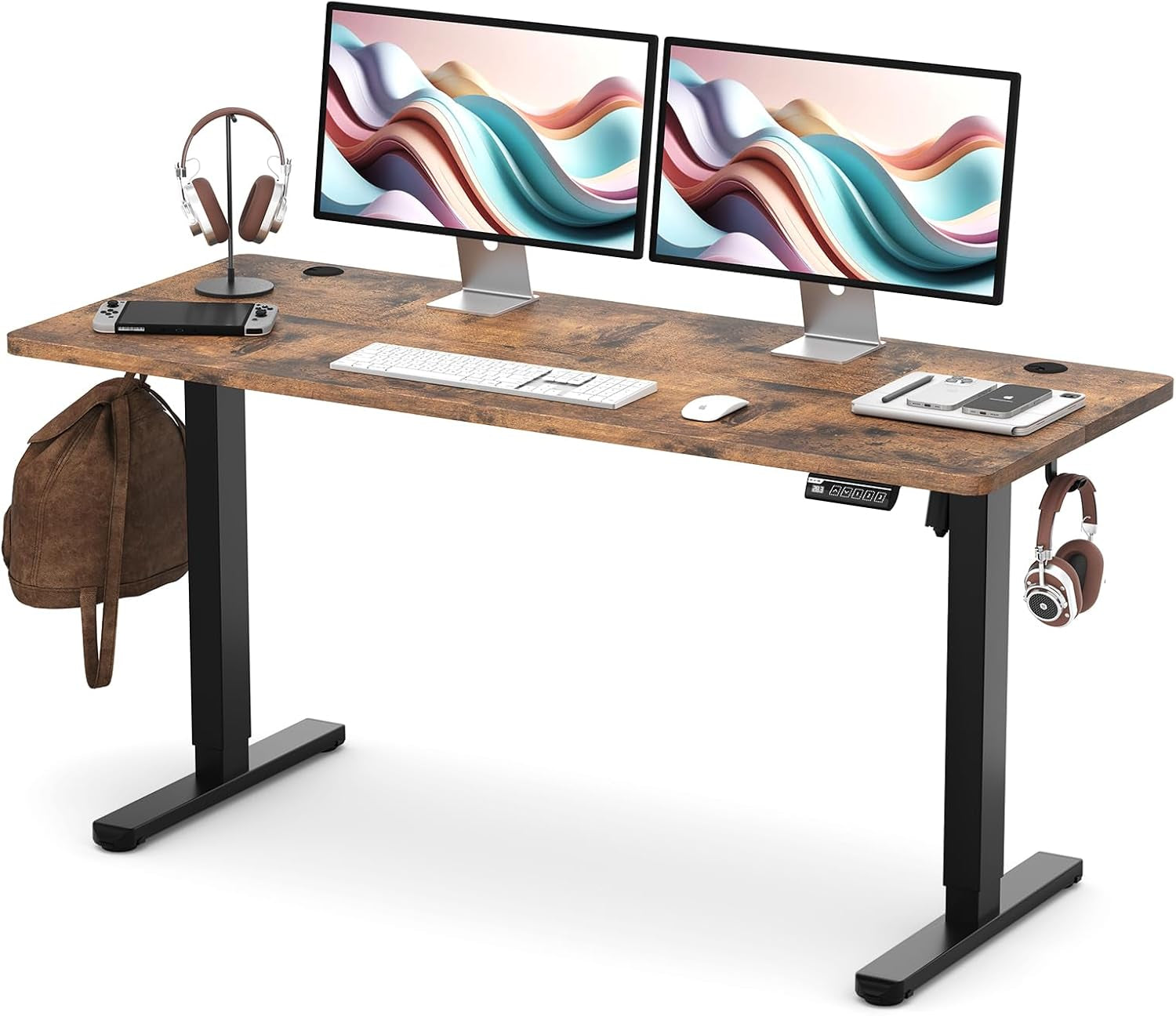 Electric Standing Desk 55"X24"Height Adjustable Sit Stand up Desk | Ergonomic Home Office Computer Workstation with 178LBS Load Capacity & Quiet Motor, Two-Piece Desktop, Rustic Brown
