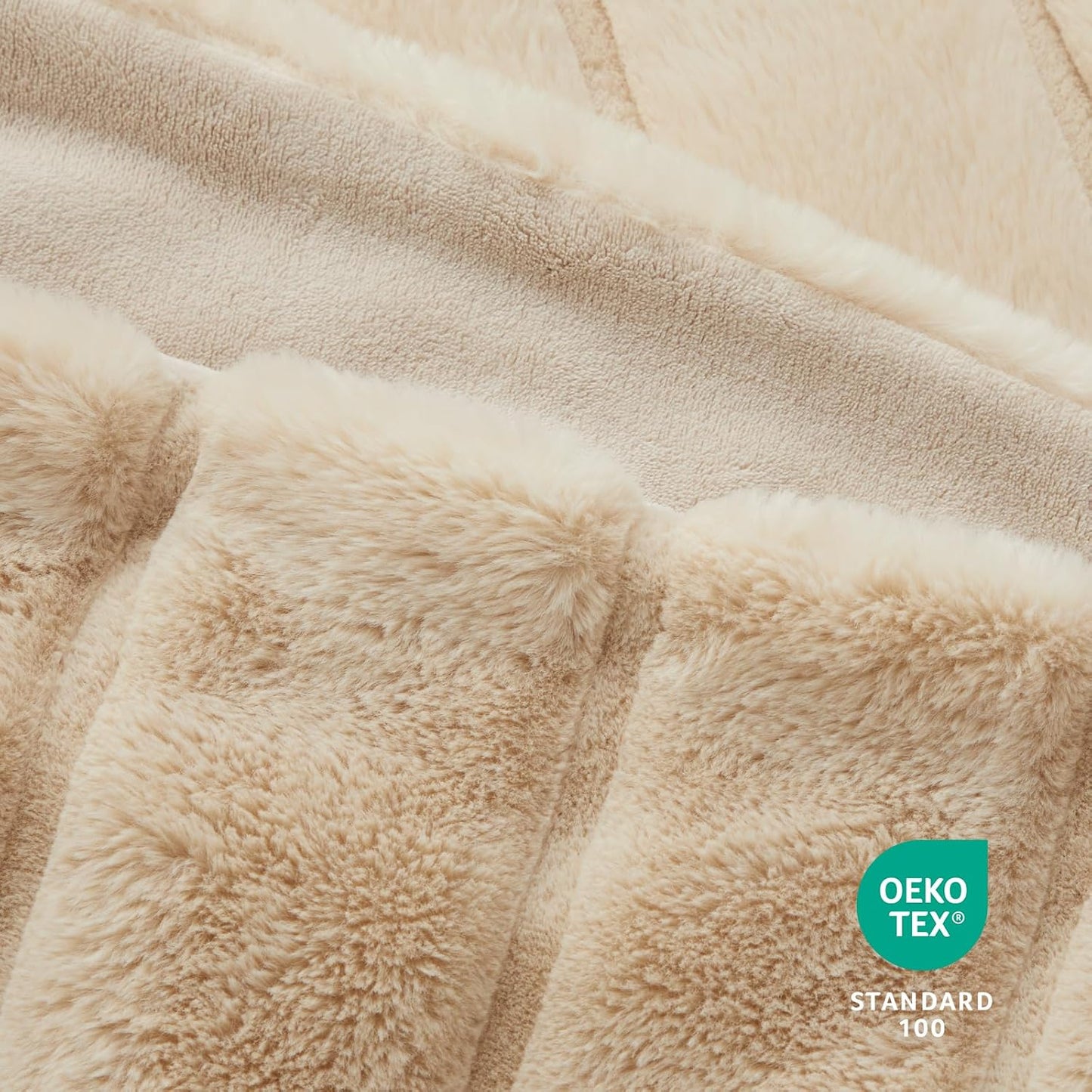 Deluxe Sheared Rabbit Faux Fur Throw Blanket, Soft Fuzzy High-Low Sculpted Plush Blanket for Couch, Cozy Home Accent, All Season Use, Khaki 60"X80"