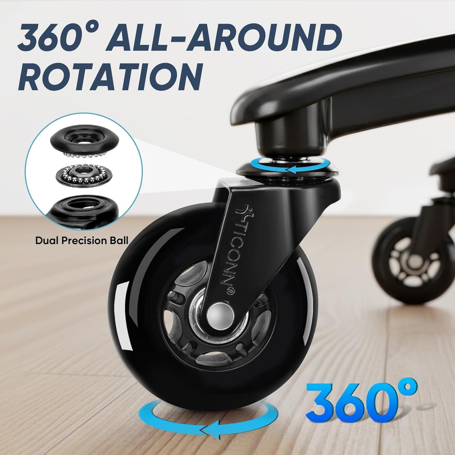 Office Chair Wheels, 3" Caster Wheels for Tile Carpets, Set of 5 | 650 Lbs Weight Capacity, Smooth & Quiet Rolling, Scratch-Free Floor Protection, Universal Fit, Easy Snap-In Installation
