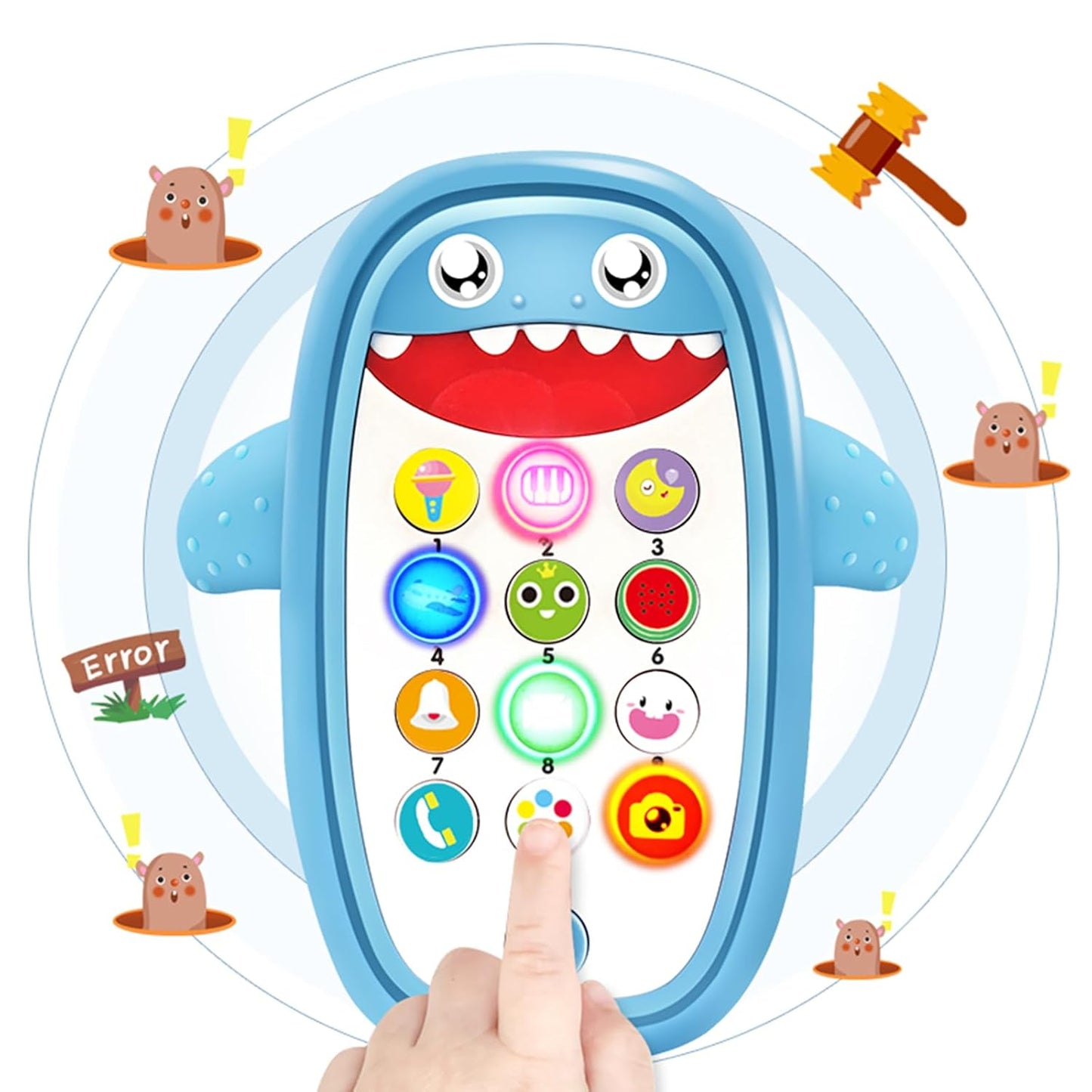 Baby Shark Cell Phone Toy Kids Play Fake Light-Up Teether 12+ Months (Blue) | Removable Soft Case Music Adjustable Volume Infant Toddler Learn Phone Preschool Holiday Birthday Present Gift for Girl Boy