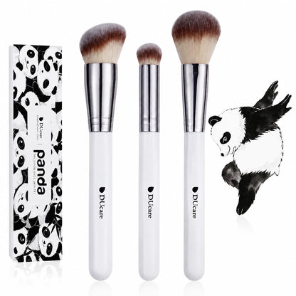 Foundation Contour Blush Conceal Brush Set, 3PCS Angled Synthetic Kabuki Brush for Blending Setting Buffing with Liquid, Cream and Powder Cosmetic (White)