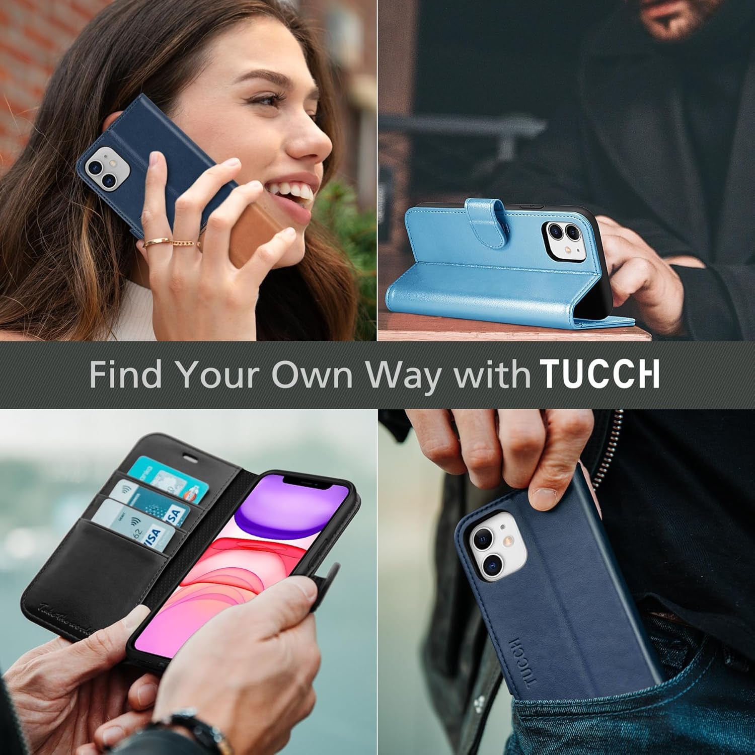 Wallet Case for Iphone 11 (6.1") 2019, 3 Card Holders, Black | RFID Blocking, Viewing Stand, Shockproof TPU Shell, PU Leather, Magnetic Closure, Protective Folio Flip Cover