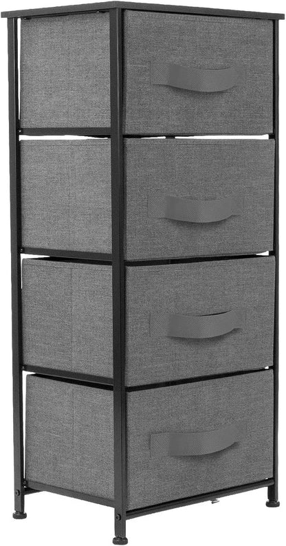 4 Drawer Dresser, Wood Top & Fabric Drawers for Bedroom (Black) | Nightstand with Steel Frame and Easy-Pull Bins Serves as Bedside Furniture or an End Table for Homes, Offices and Dorms.