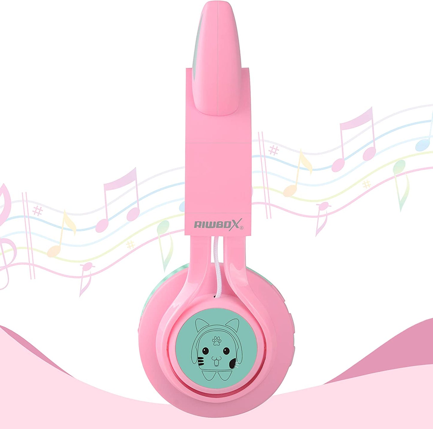 CT-7 Cat Ear Kids Bluetooth Headphones, LED Light up Bluetooth Wireless over Ear Headphones with Microphone and Volume Control for Travel/School/Smartphones/Laptop/Pc/Tv (Pink&Green)